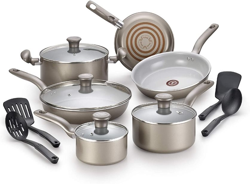 T-Fal Initiatives Ceramic Non-stick 14 Piece Cookware Set