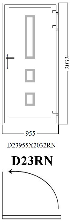 Aluminum Single (Hinged) Door, White, D23RN, Right, 955x2032mm