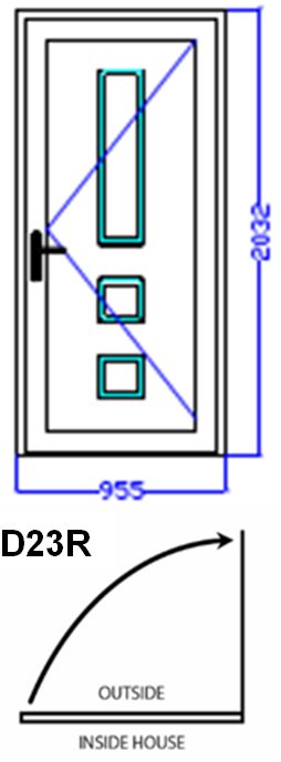 Aluminum Single (Hinged) Door, White, D23R, Right, 955x2032mm