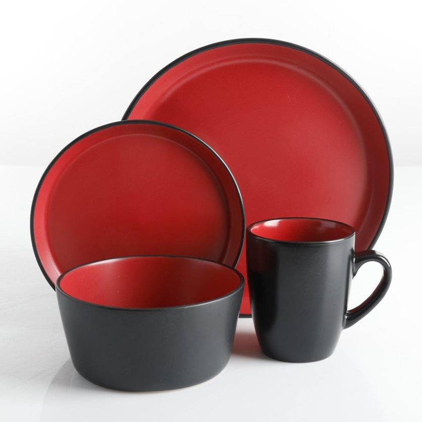 Laramie Red 16 pc Dinnerware Set - Matte Red/Black - Solid Color - Stoneware