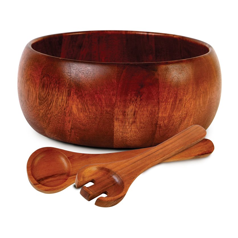Laurel 3 pc 10.25D x 4H Salad Bowl Set with 2 Servers - Brown - Acacia Wood