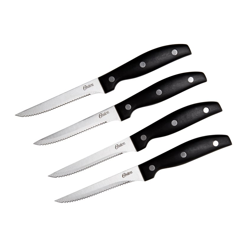 Granger 4 pc 4.5 Steak Knives Set - Black - Satin Finish - Bakelite PP Handle - Full Tang W/Triple Rivets - Stainless Steel - 1.5 mm