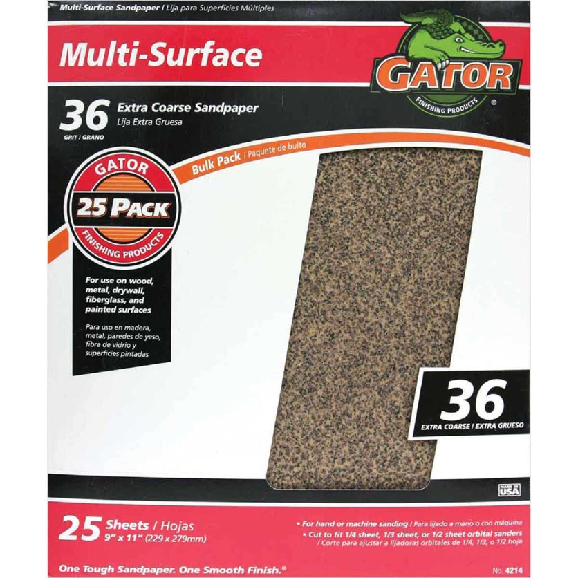 Multi-Surface 9 In. x 11 In. 36 Grit Extra Coarse Sandpaper (25-Pack)