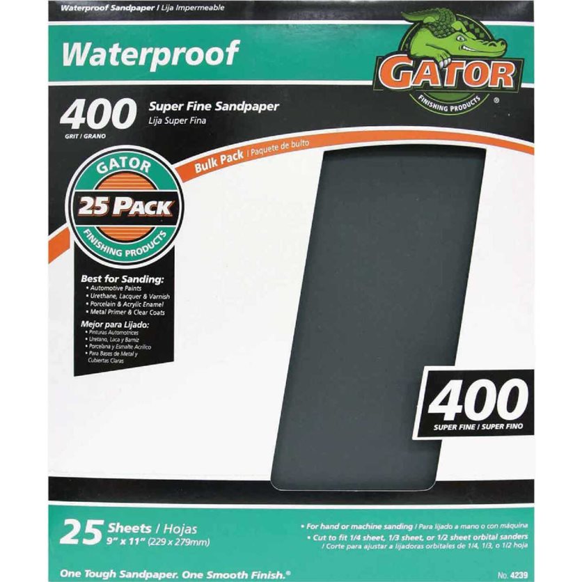 Waterproof 9 In. x 11 In. 400 Grit Super Fine Sandpaper (25-Pack)