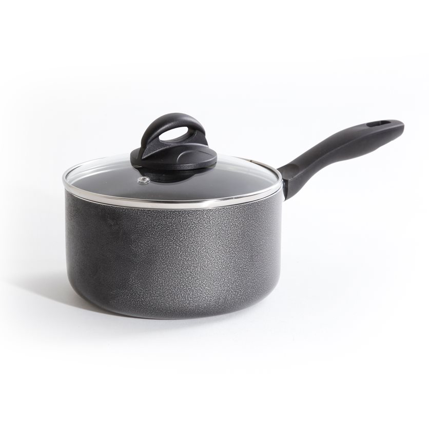 Clairborne 2.5 Qt AL Sauce Pan W/Lid - Charcoal Grey - Nonstick - Hammered Ext - Color Coating - Bakelite Handle & Knob - Aluminum - 2.5 mm