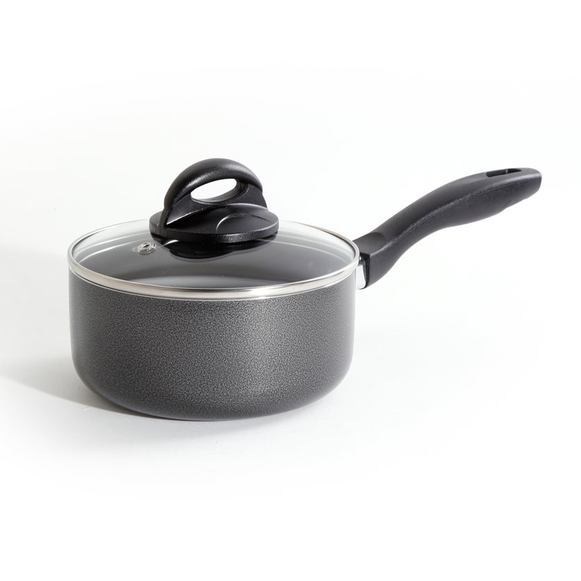 Clairborne 1.5 Qt AL Sauce Pan W/Lid - Charcoal Grey - Nonstick - Hammered Ext - Color Coating - Bakelite Handle & Knob - Aluminum - 2.5 mm