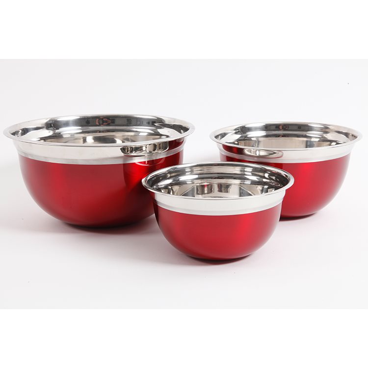 Rosamond 3 Pack Mixing Bowl - Metallic Red - Round - Stainless Steel - 0.4mm - One Size