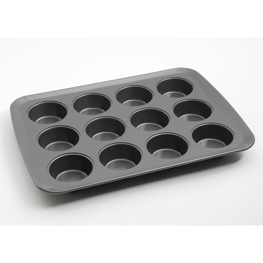 Baker&apos;s Friend 12 Cup CS Muffin Pan - Charcoal Grey - Nonstick - Carbon Steel - 0.6 mm - O/S
