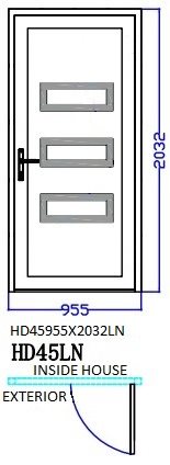 Aluminum Single (Hinged) Door, White, HD45LN, Left, 955x2032mm