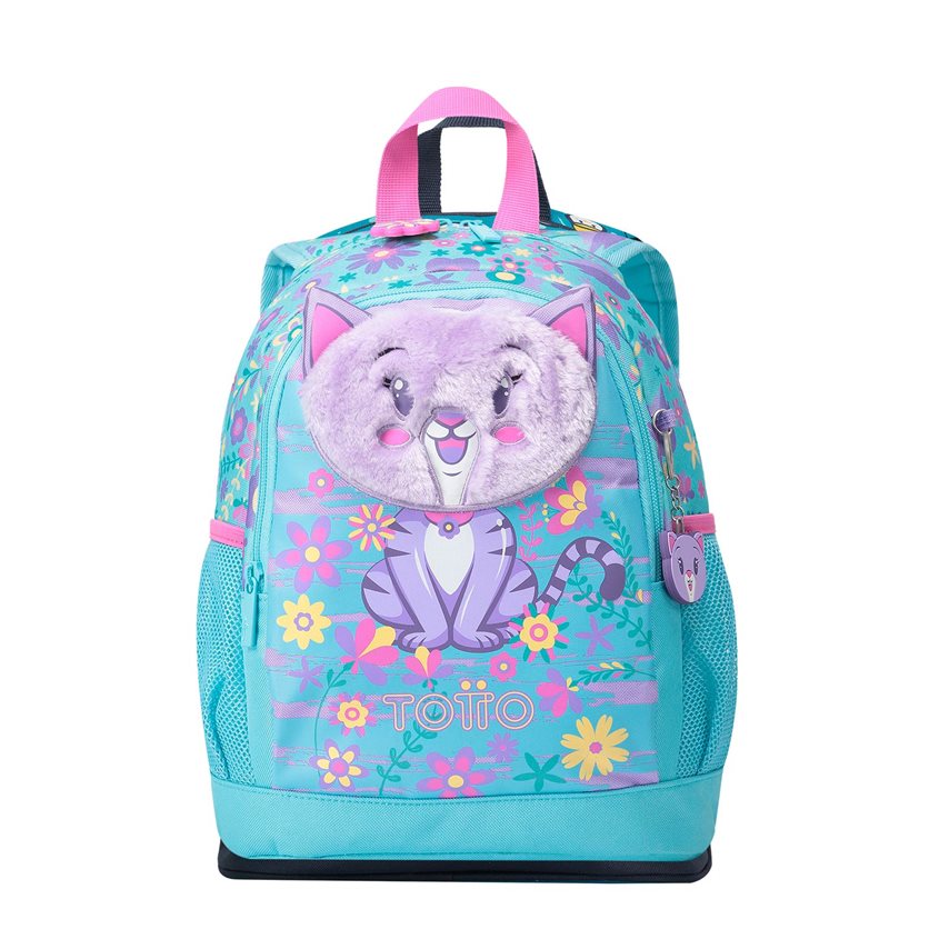 Small School Backpack - Kitten & Flower Print