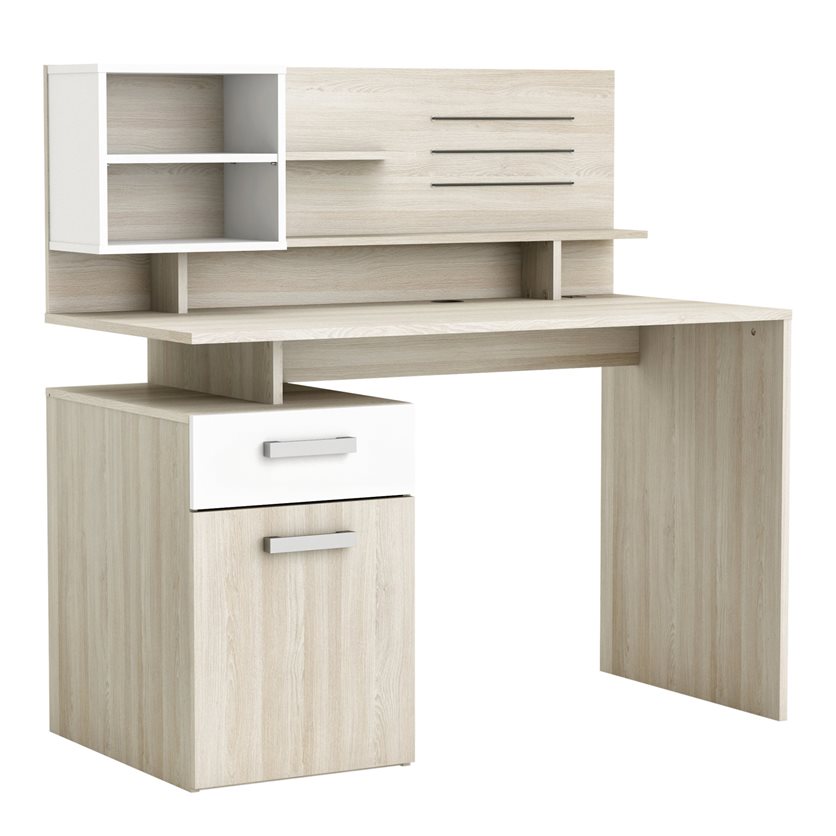 Malicia Single Unite Computer Desk - 1 Door/1 Drawer - Shannon Oak/Pearl White