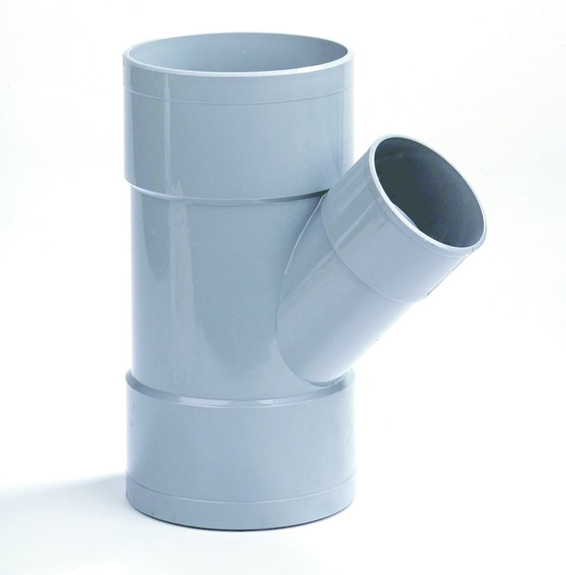 DYKA PVC Verloop T-stuk 125x50mm 3x lijmmof 45° grijs.
