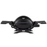 Sleek black table gas grill by Weber Stephen.