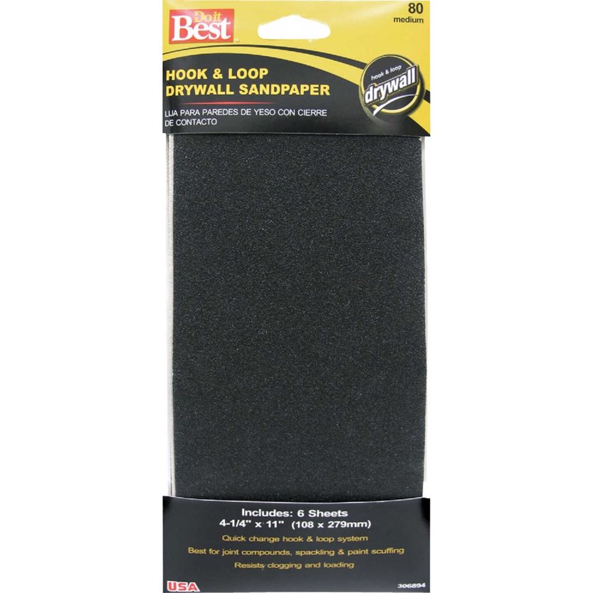 80 Grit 4-1/4 In. x 11 In. Hook and Loop Drywall Sandpaper (6-Pack)