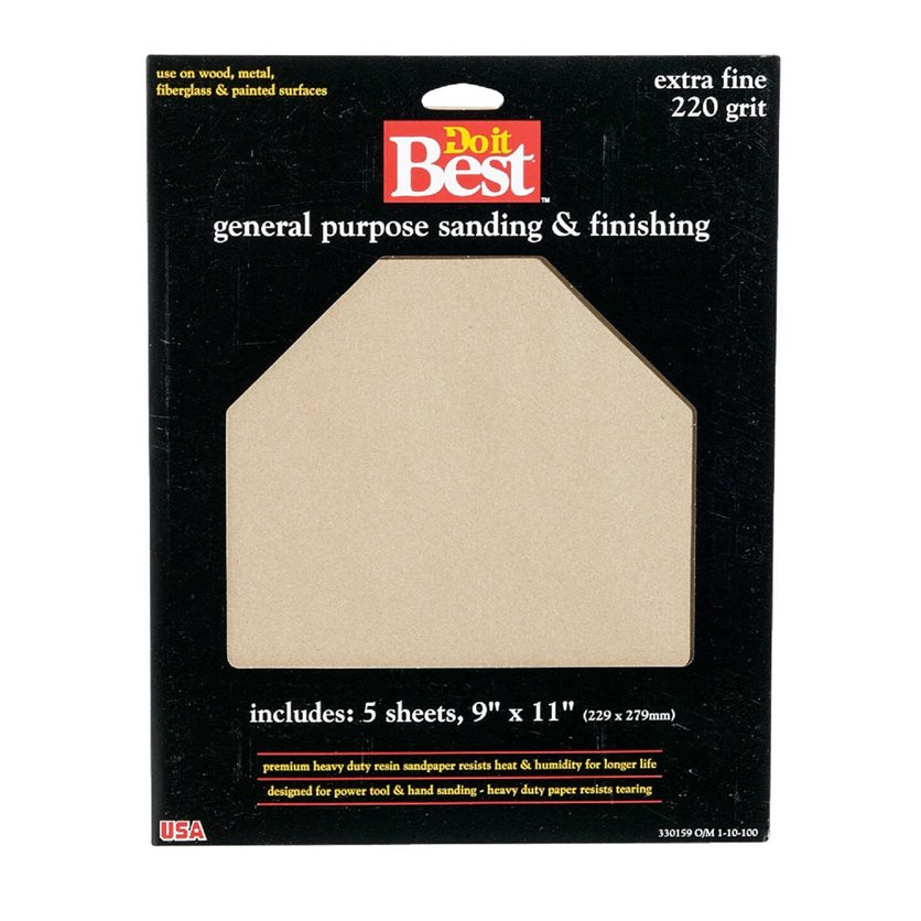 General Purpose 9 In. x 11 In. 220 Grit Extra Fine Sandpaper (5-Pack)