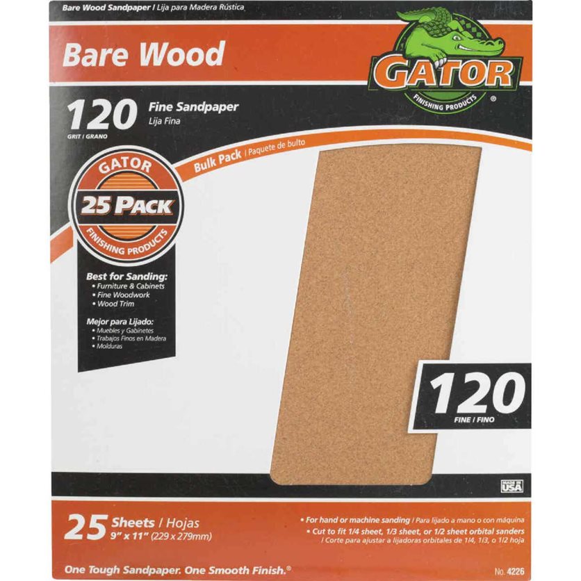 Bare Wood 9 In. x 11 In. 120 Grit Fine Sandpaper (25-Pack)