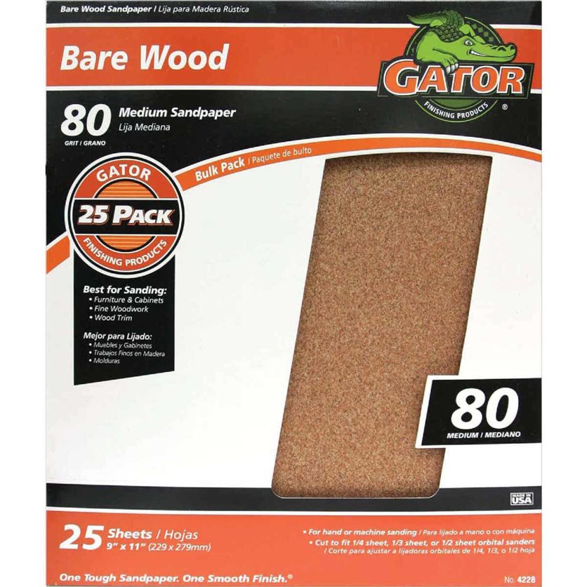 Bare Wood 9 In. x 11 In. 80 Grit Medium Sandpaper (25-Pack)