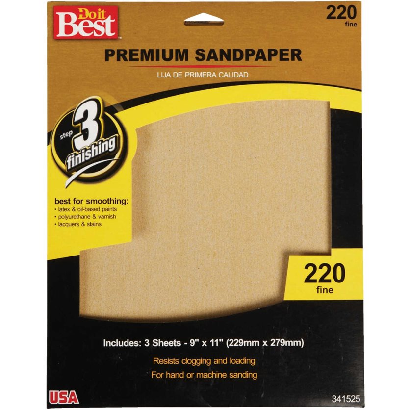 Premium Plus 9 In. x 11 In. 220 Grit Fine Sandpaper (3-Pack)