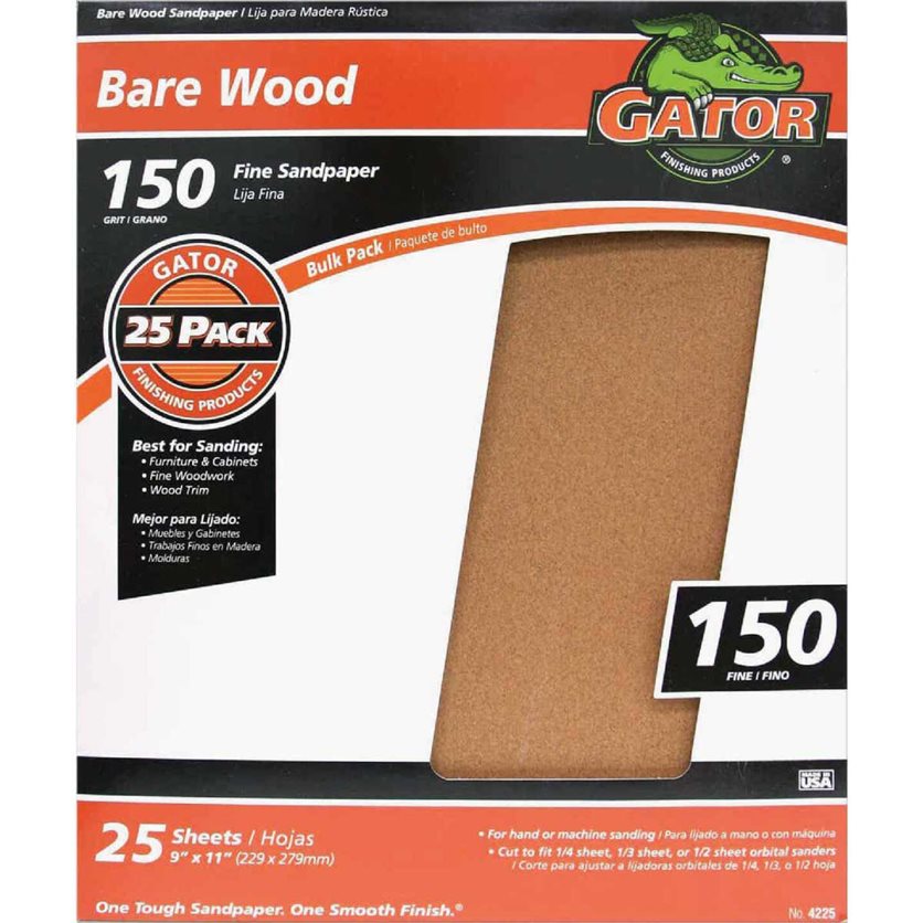 Bare Wood 9 In. x 11 In. 150 Grit Fine Sandpaper (25-Pack)