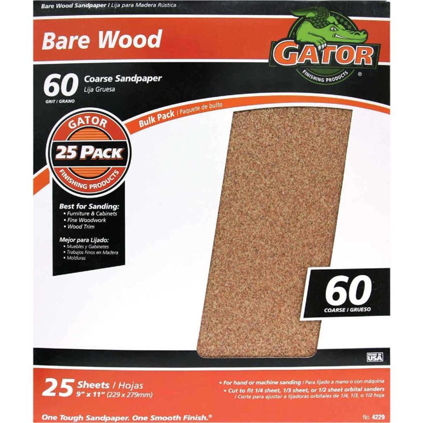 Bare Wood 9 In. x 11 In. 60 Grit Coarse Sandpaper (25-Pack)