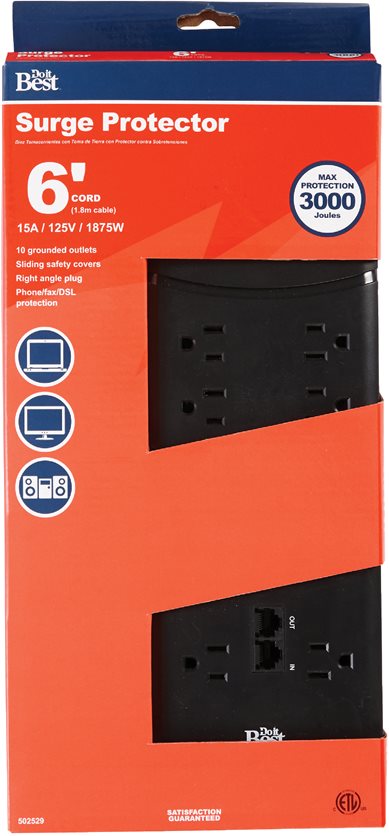 10-Outlet Surge Protector with 6 Ft. Cord