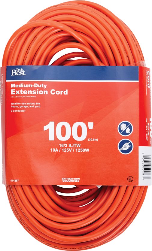 100&apos;16/3 Orange Outdoor Extension Cord