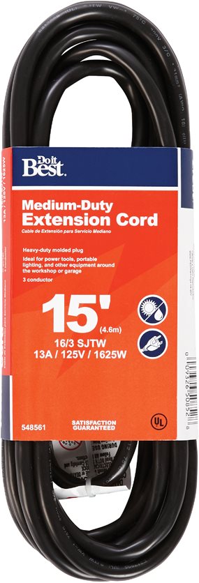 15&apos; 16/3 Black Outdoor Cord