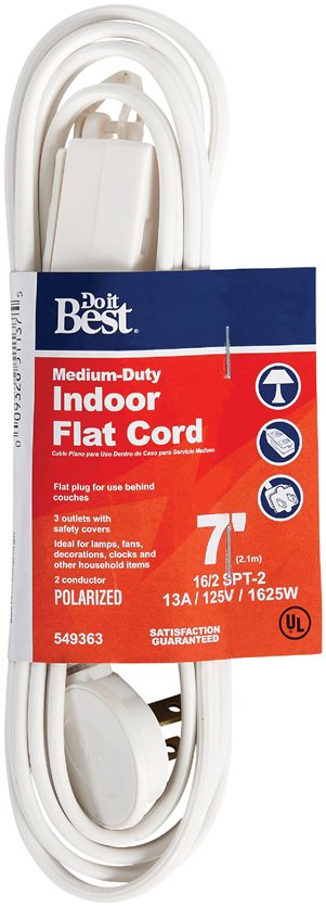 7&apos; 16/2 White Extension Cord