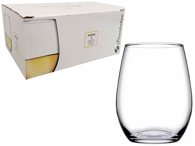 Amber Stemless White Wine Glasses 350cc, 6-pack.